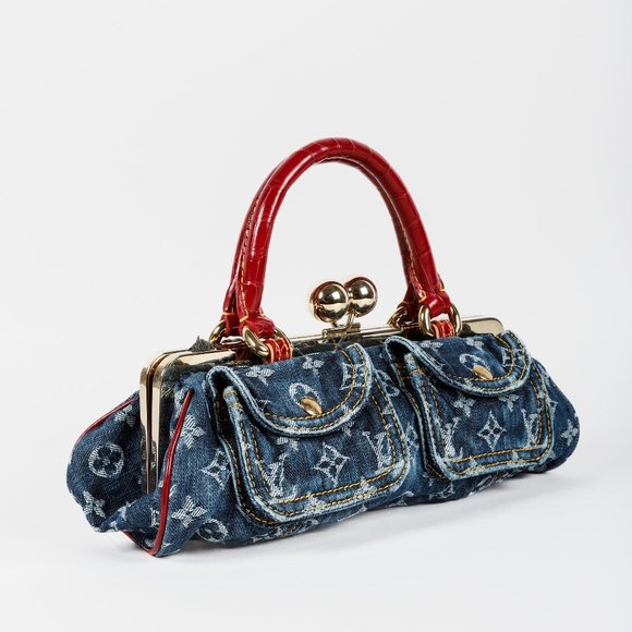 Louis Vuitton Monogram Denim Red Alligator Sac Fermoir GM - Picture 2 of 12